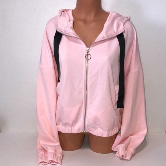 Waisted Hooded Track Jacket Pink Size Large - Picture 5 of 11
